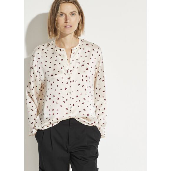 Vince Tops - Vince Fallen Petal Silk Long Sleeve Blouse Button Down | Cream Purple | SZ XS